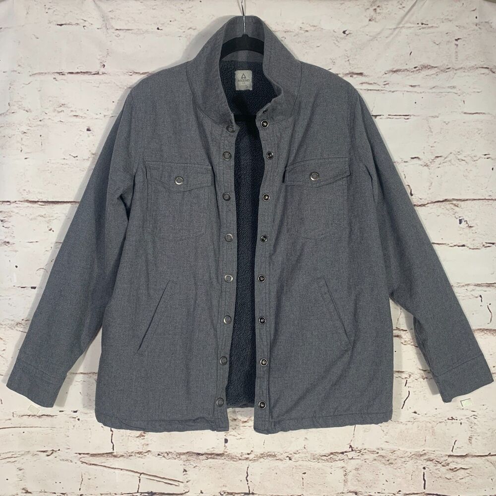 Ascend Gray Button Jacket Sherpa Lined Casual Outdoor Fall Coat Size Large